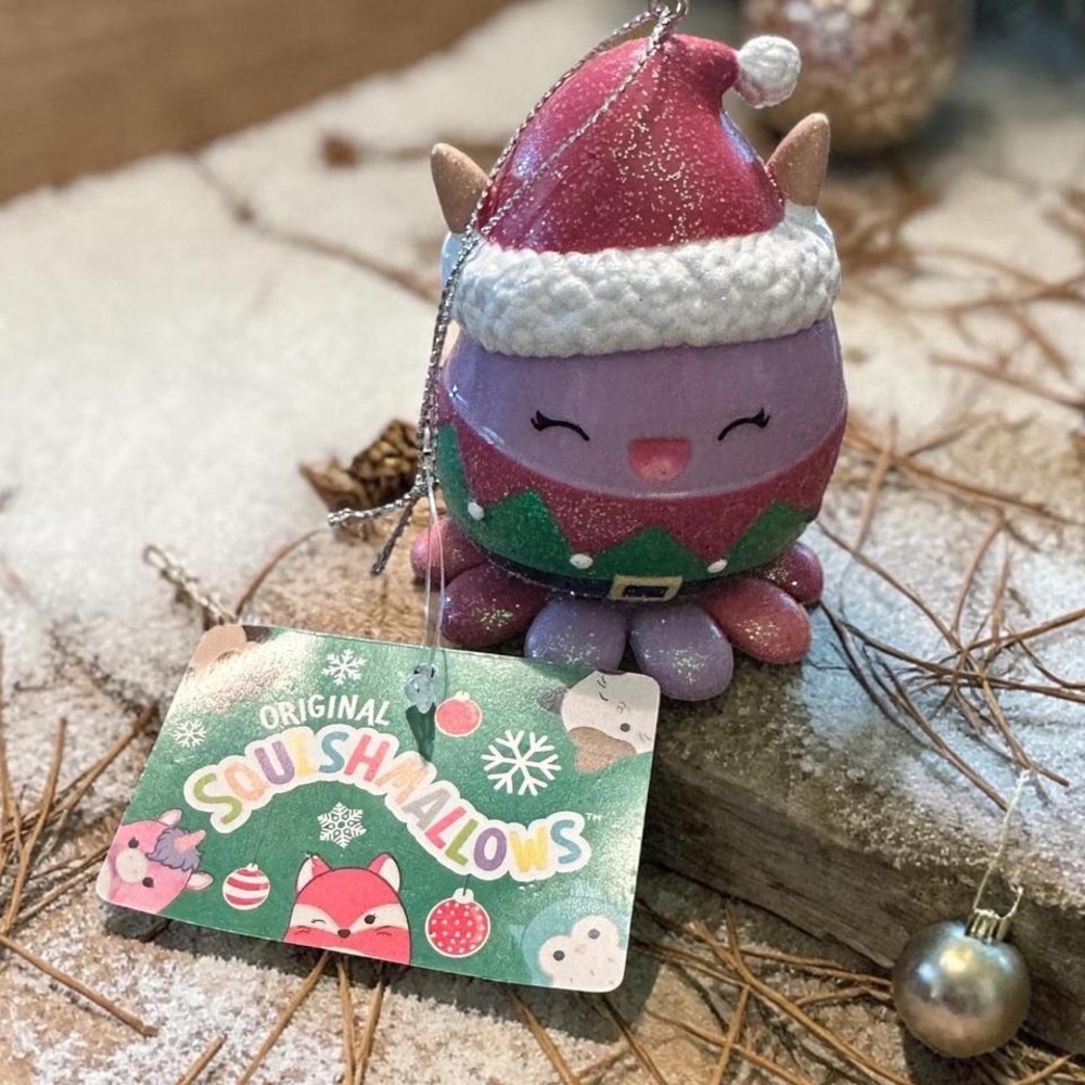 Squishmallows Beula Octopus Christmas Ornament Glitter Santa Hat Elf Costume NWT